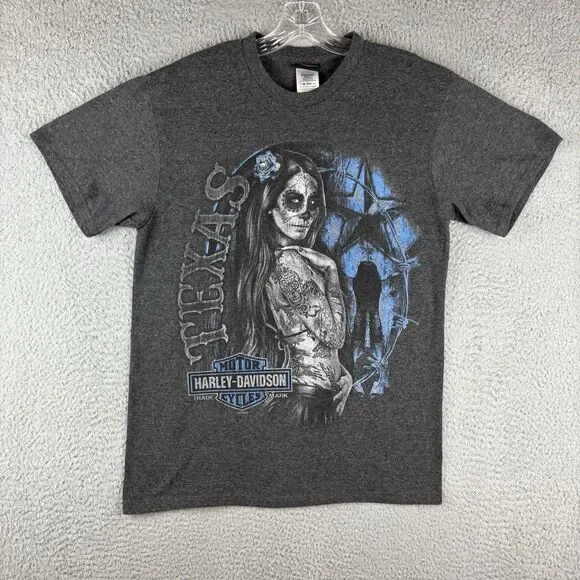 Harley-Davidson T-Shirt Men’s Medium Girl Skull Gray Fort Worth Texas - Picture 1 of 11